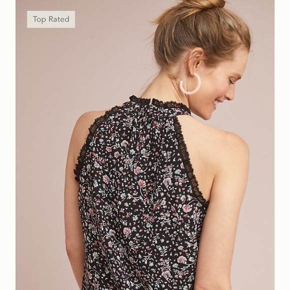 Anthropologie Maeve Black Sleeveless Lace Blouse - Picture 2 of 8